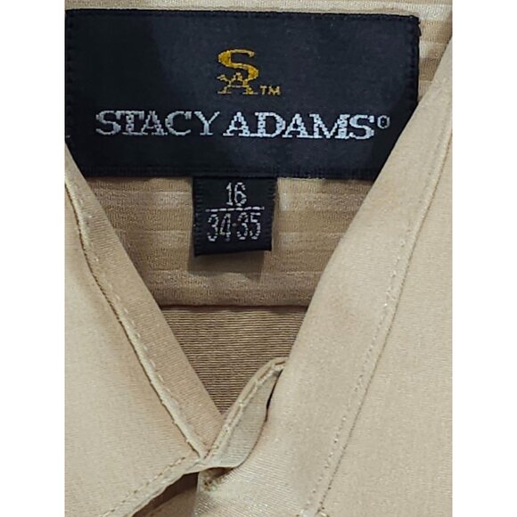 Stacy Adams Mens Long Sleeve Striped Dress Shirt Size 16 34/35 Beige Polyester - Picture 2 of 16